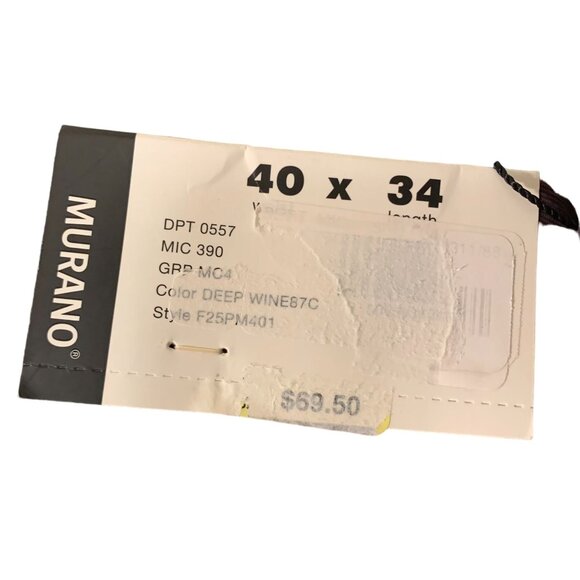 Murano Mens Pants 40x34 Deep Wine Button Closure Mid-Rise Cotton - Picture 2 of 7